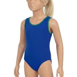 Satara Leos Kids Colorblock Contrast Tank Leotard Blue Green Wide Straps Sz CXL